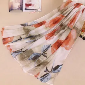 Dark Peach Floral Cotton Scarf