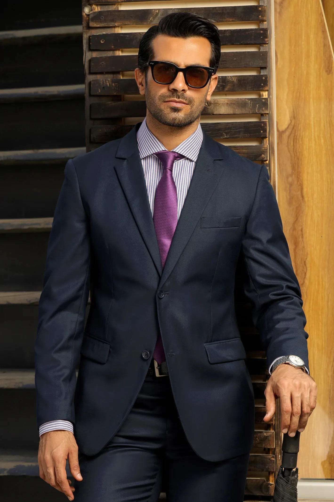 2PC Navy Blue Suit for Mens