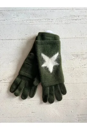 Army with White Star 3 in 1 Cashmere Gloves