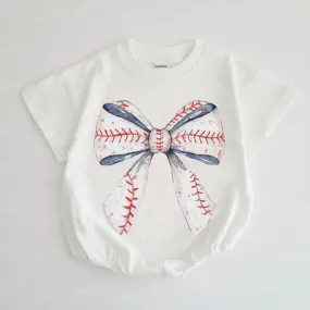 Baby Big Bow Baseball Romper