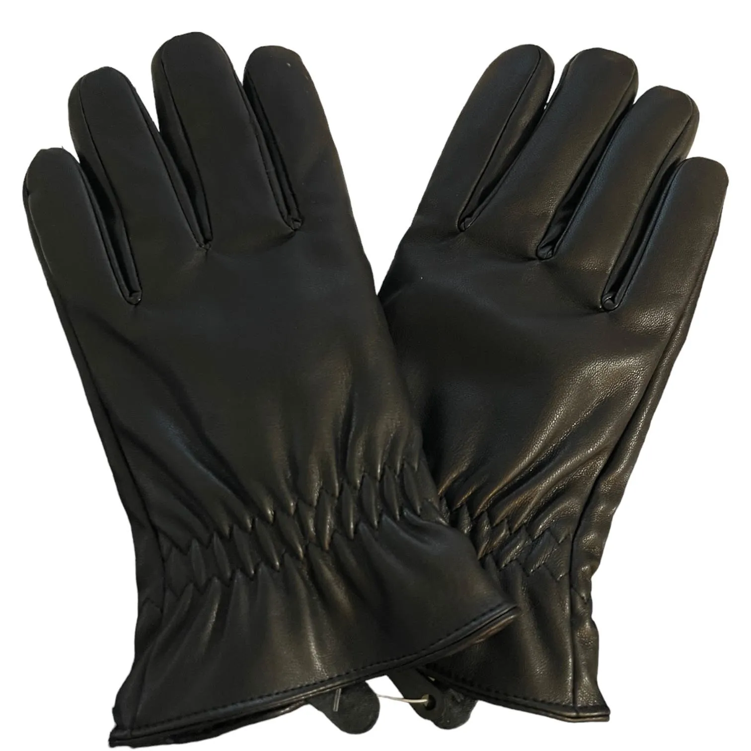 Black Faux Leather Lined Cold Weather Gloves Large