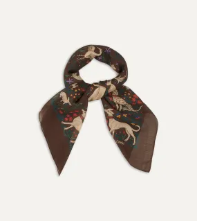 Brown Unicorn Print Wool-Silk Square Scarf