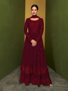 Embroidered Georgette Suit in Maroon