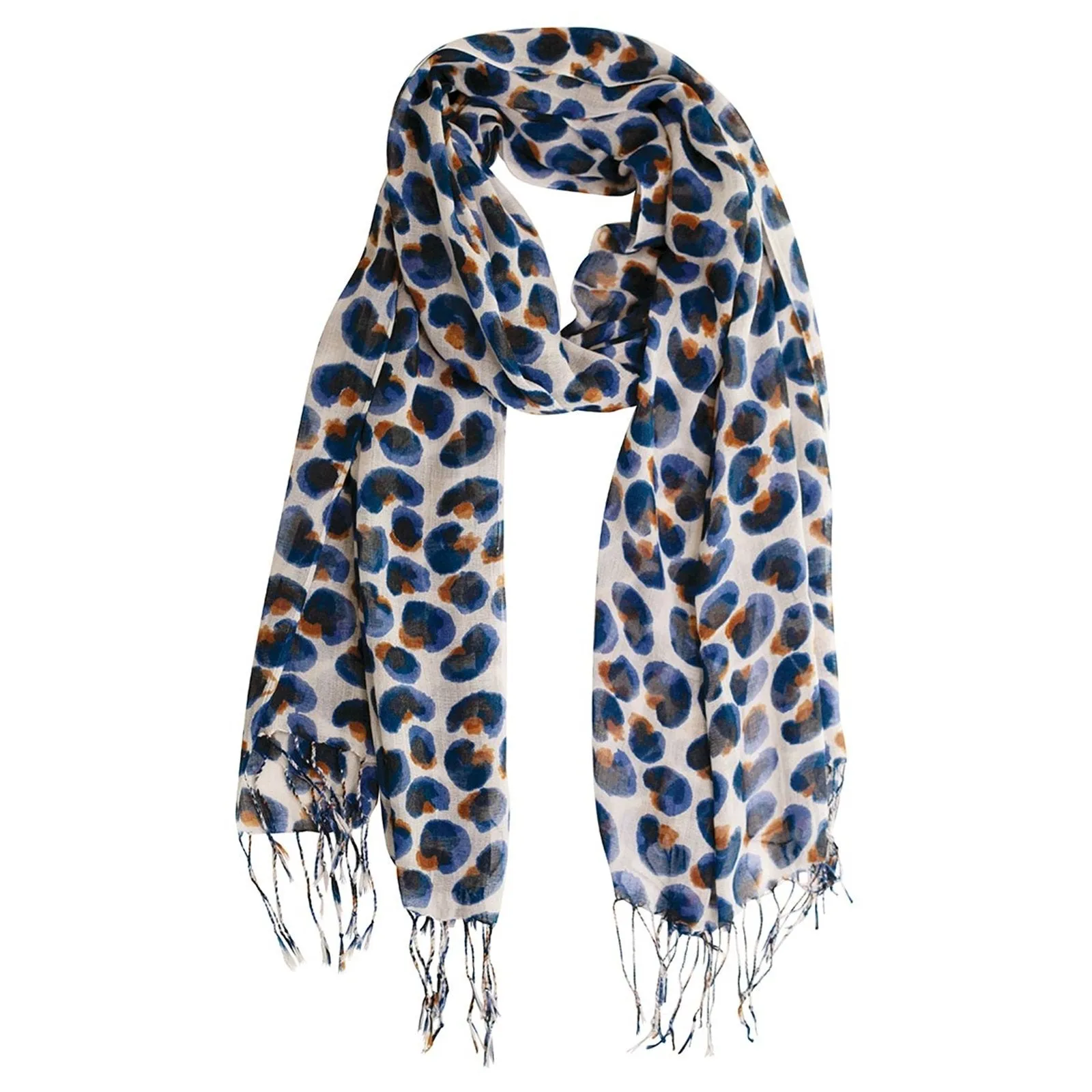 Leopard Blue Featherweight Tassel Lux Scarf