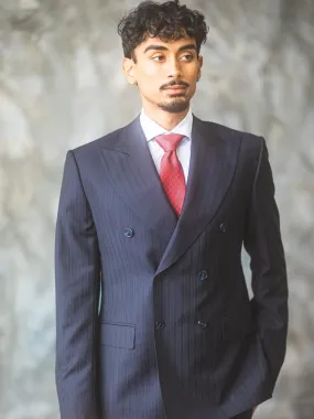 Navy Double-Breasted Pinstripe Suit