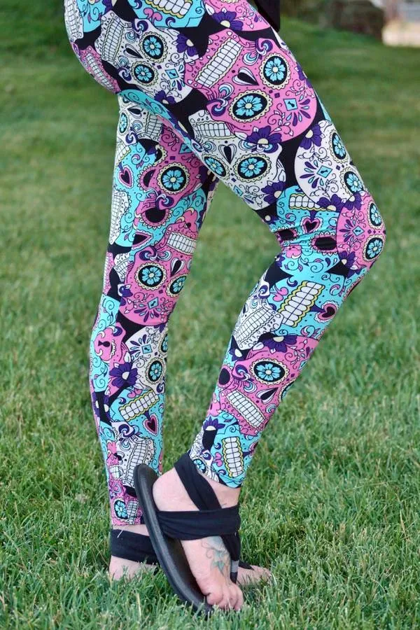 Periwinkle Pink Skull Leggings