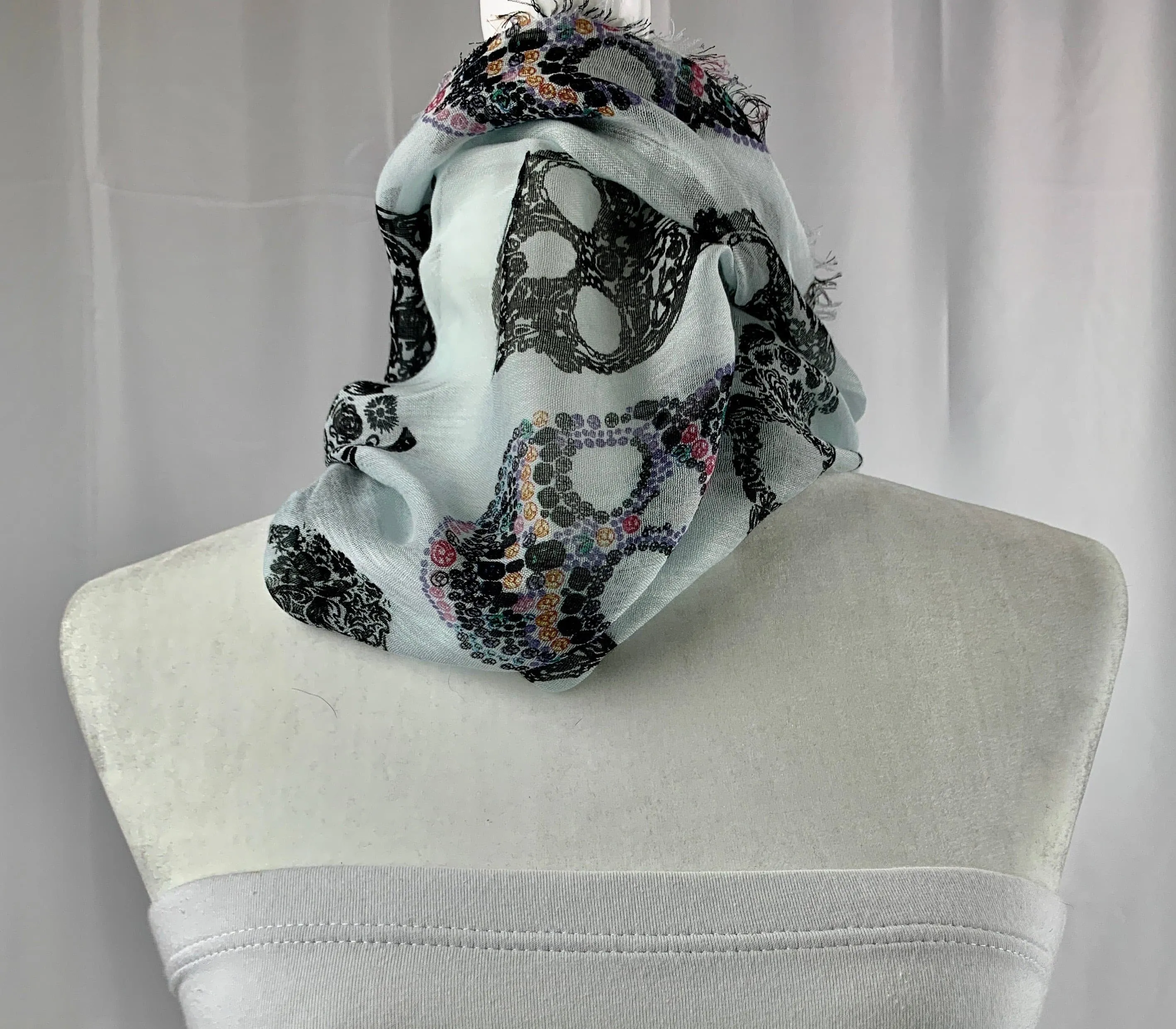 Soft Blue Sugar Skull Neck Scarf